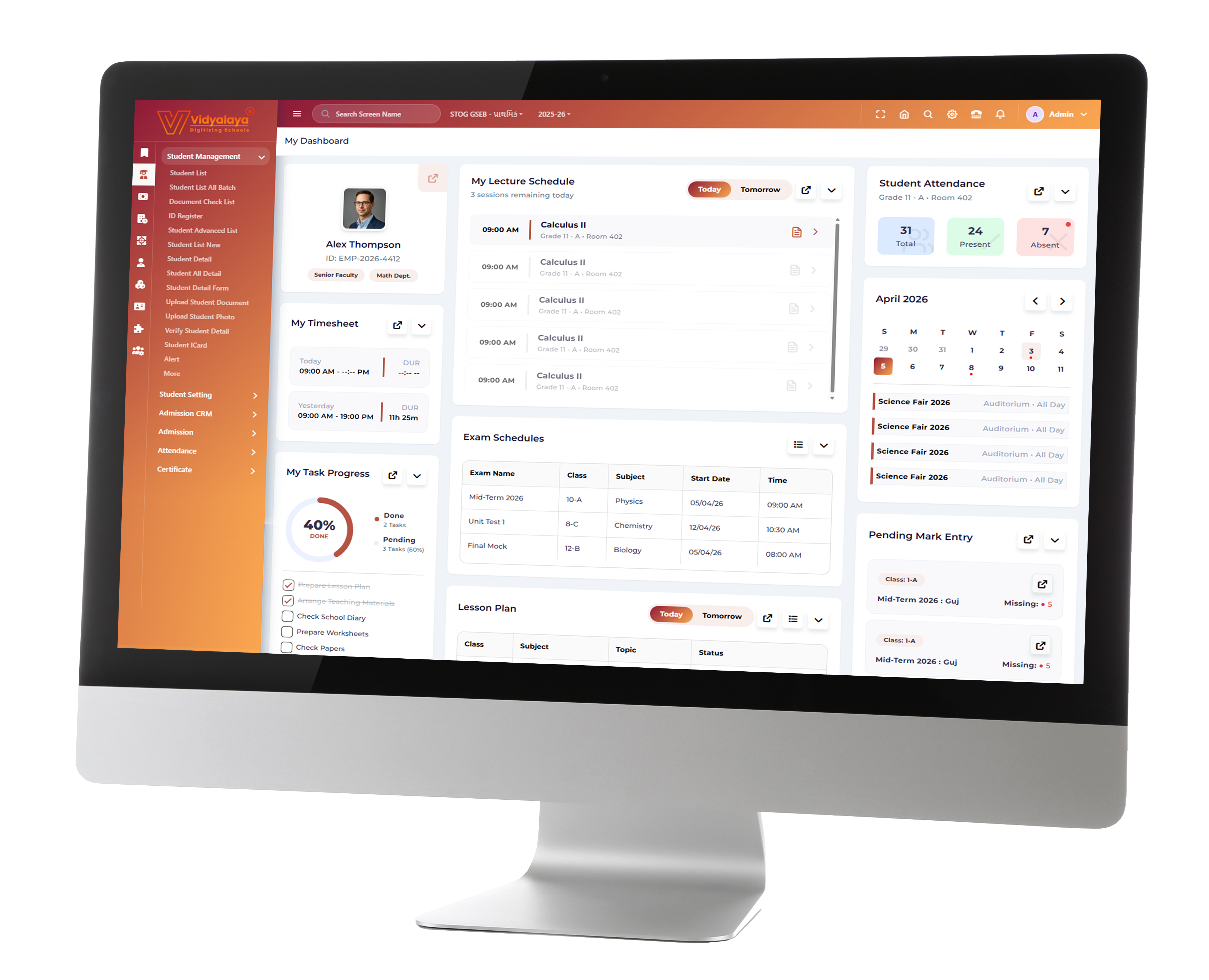 Vidyalaya Plus dashboard mockup